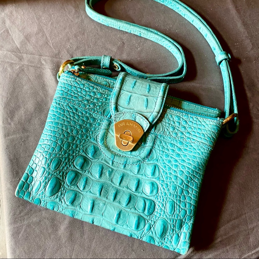 Brahmin Turquoise Leather Crossbody Organizer Bag